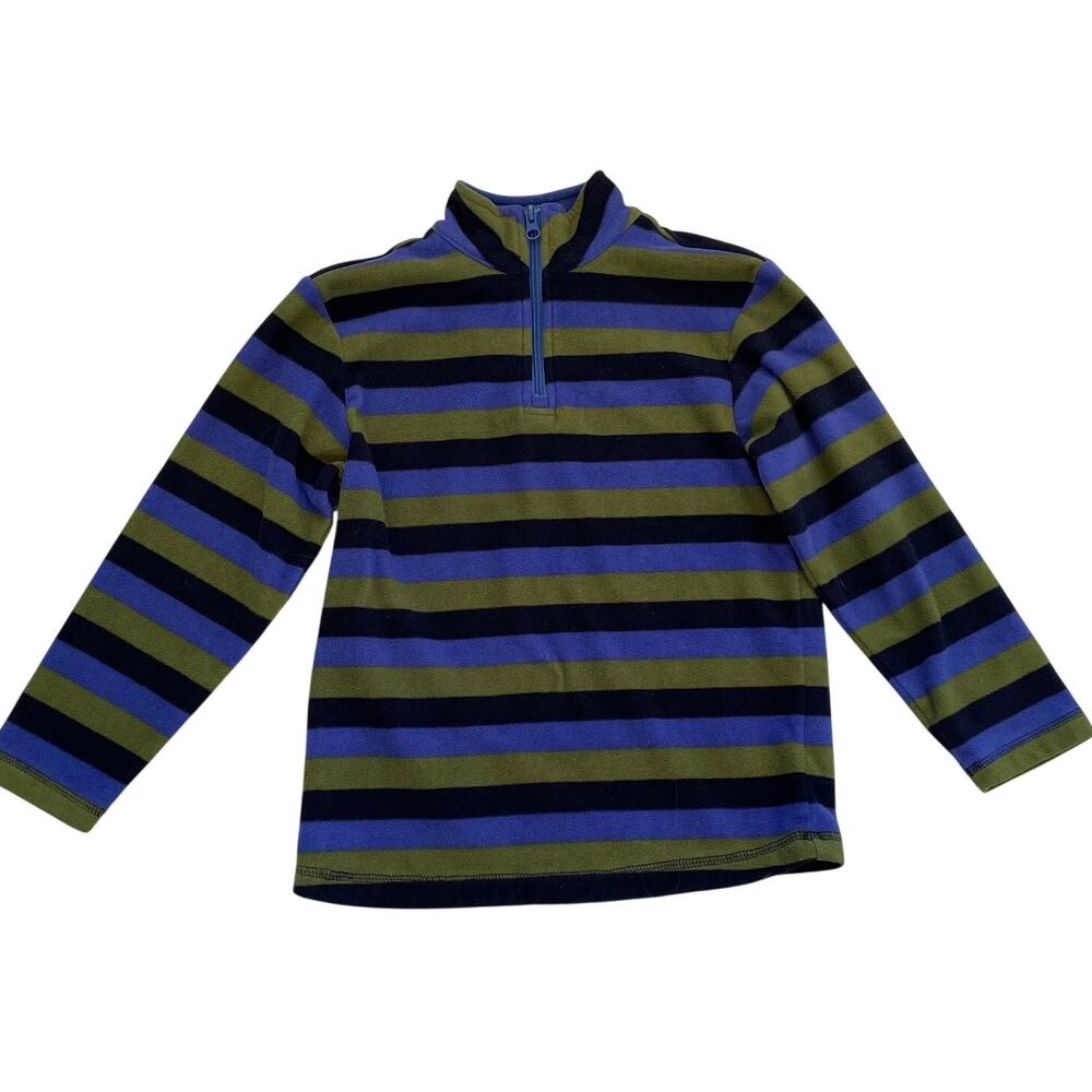 Hanna Andersson Green Blue Stripe Fleece 1/4 Zip Pullover, 130/Size 8